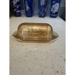 Jeannette Glass Floragold Luisa Oval Butter Dish Carnival Depression Glass
